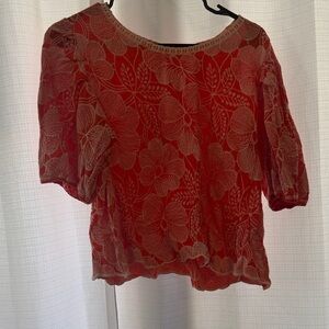 Solitaire Orange Floral Embroidered Blouse